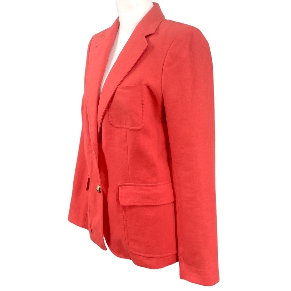J Crew Womens Rhodes Linen Blazer with Gold Buttons, Bright Coral, Size 6 - Picture 2 of 10